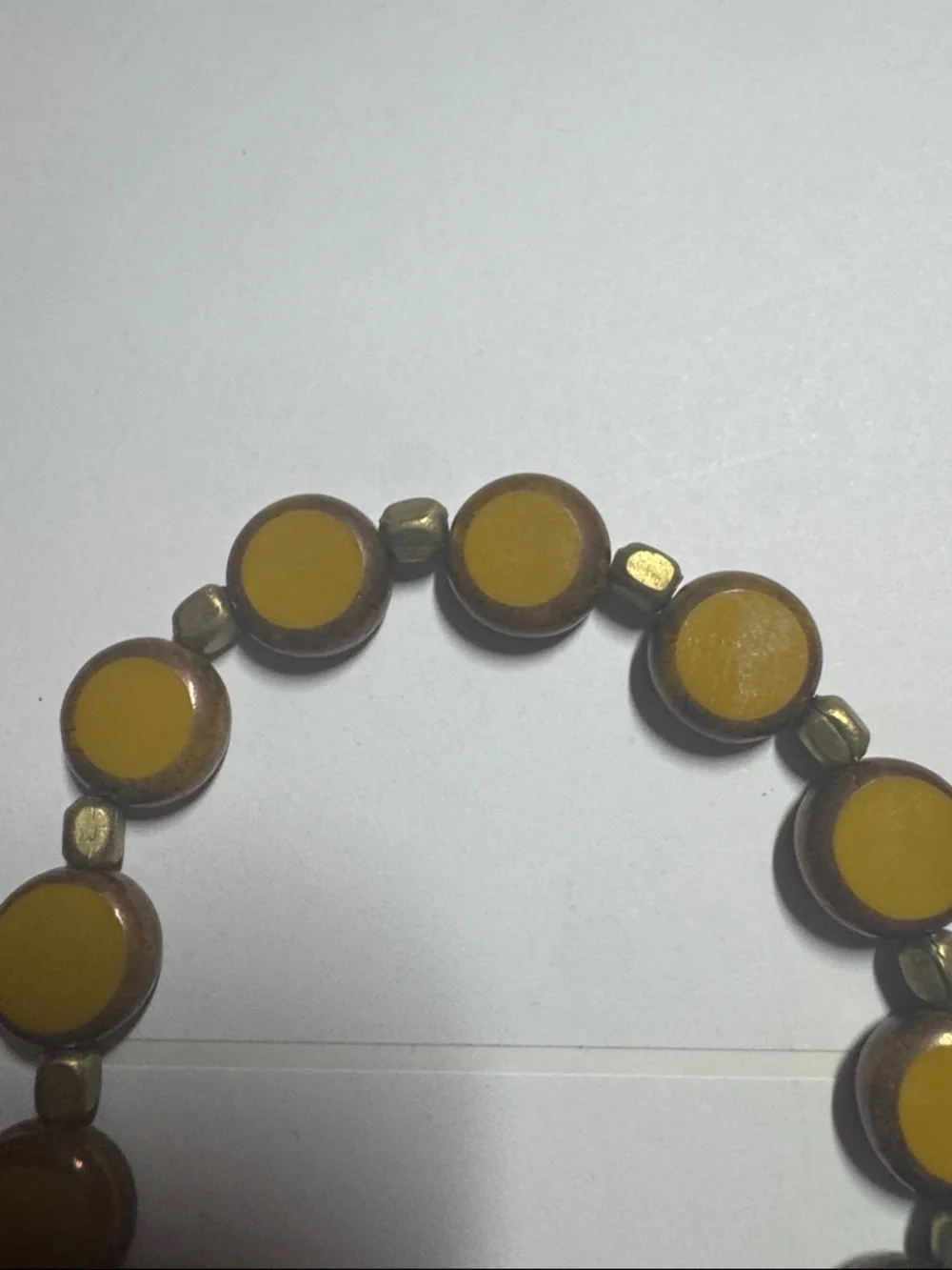 Handmade Mustard Yellow Beaded Stretch Bracelet with Striped Accent